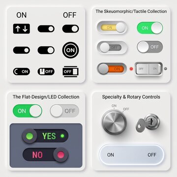 Skeuomorphic Flat and Rotary UI Controls Set with Key Lock