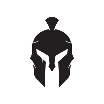 Ancient Spartan Warrior Helmet &ndash; Minimalist Black and White Emblem Illustration
