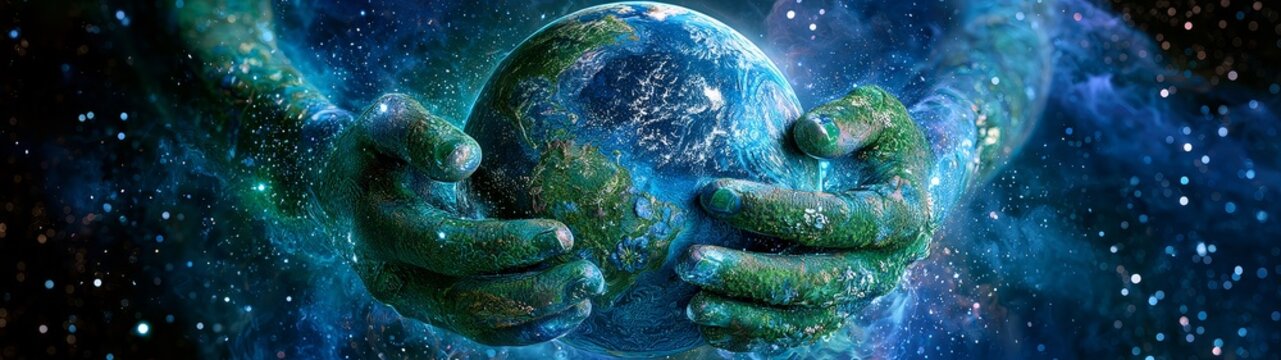 Nurturing earth a symbolic representation of gaia embracing our planet with care and spiritual connection