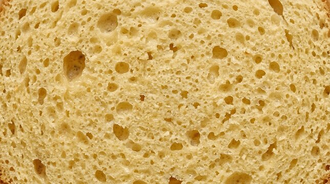 Freshly baked whole wheat bread slice surface displaying natural porous texture and golden brown color tones perfect for culinary concepts regarding healthy carbohydrate food sources for