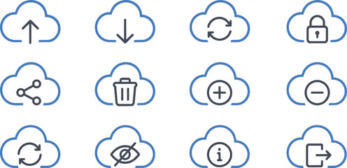 Obraz premium Cloud Computing Icons Set With Various Network Interface Symbols