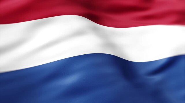 Realistic Netherlands flag waving in the wind with detailed fabric folds and national background