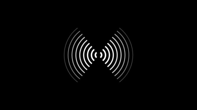 Wireless signal radio wave icon with seamless loop animation on black background 4k, modern communication technology motion graphic