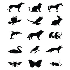 Obraz premium Animals and Pets Icons Set Vector Silhouettes