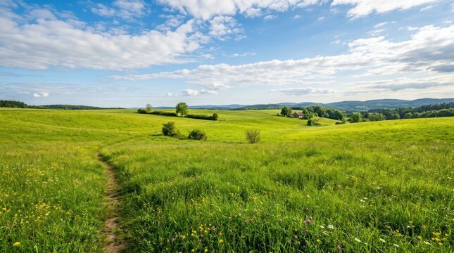 lush green grass meadow growing vibrant across expansive open field