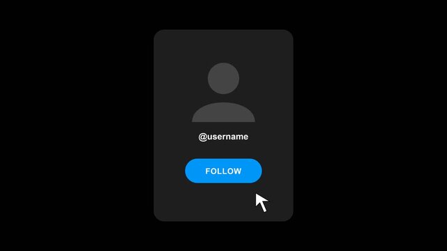 User Profile Follow Button Clicking Animation turning to Following, Interactive Social Media Audience Engagement Motion Graphics, Digital Network App Interface Layout
