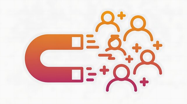 Magnet attracting people icons for marketing growth concept