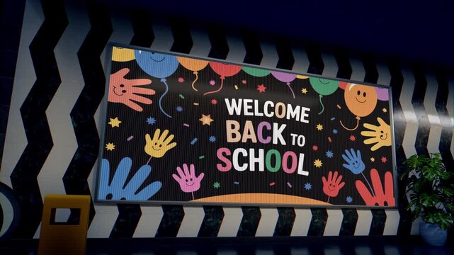 Welcome Back to School Motion Mockup on Subway Station Digital Billboard