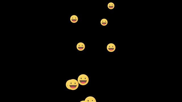 Laughing face emoji animation on black background for social media reactions, live streaming and audience engagement