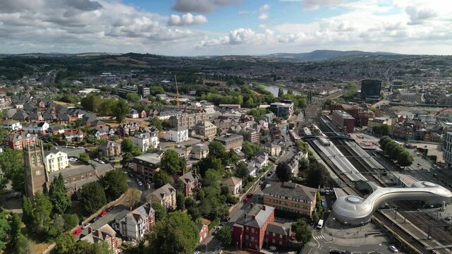 Aerial View of Residential Neighbourhoods in Newport, Wales