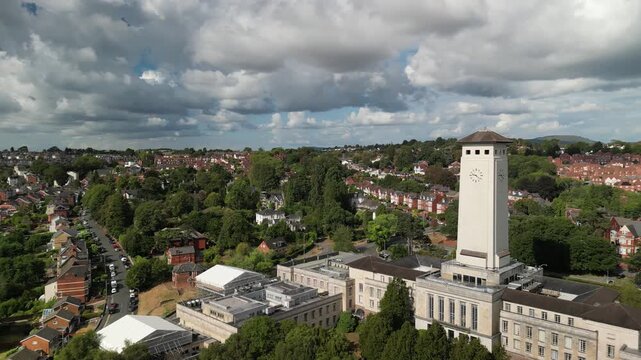 Drone flight around Newport Civic Centre clock tower