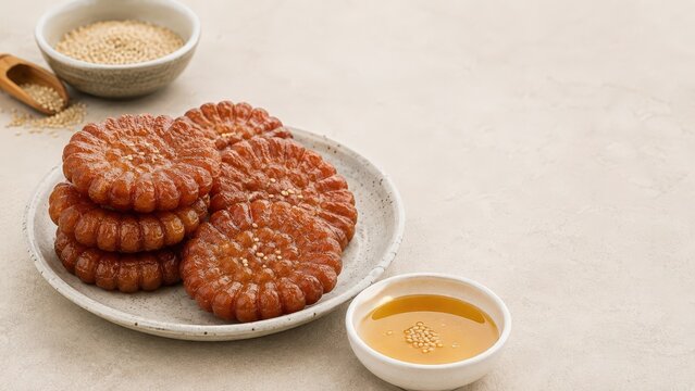 Yakgwa tradicional coreano, galletas de miel brillantes con forma de flor