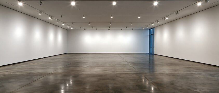 Modern Empty Art Gallery Interior with White Walls and Concrete Floor