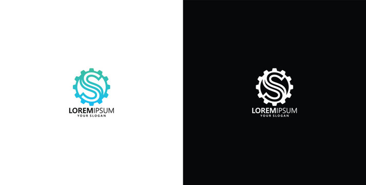 Modern Minimalist Logo Design Featuring Stylized Letter S Integrated with a Technical Gear Cogwheel for Engineering and Technology Companies
