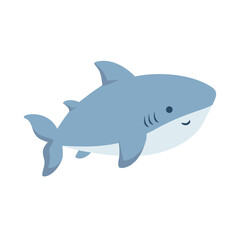 Fototapeta premium Cute hand drawn blue shark sea animal illustration isolated on white background