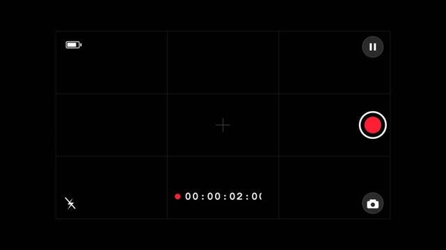 Video Production Recording Monitor Screen Animation with Grid Overlay and Battery Status, Seamless Loop Digital Lens Viewfinder UI Element Motion Graphics, Cinematic Camera Display Layout Interface