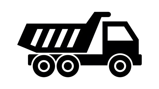 Black dump truck icon for construction and transport design