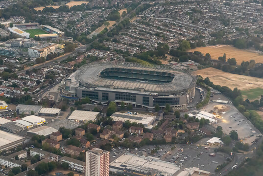 Sports and Places: Aerial View of Twickenham Stadium and Surrounding Residential District in London, United Kingdom