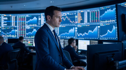 Fototapeta premium Business Analysts Monitoring Financial Market Data on Screens