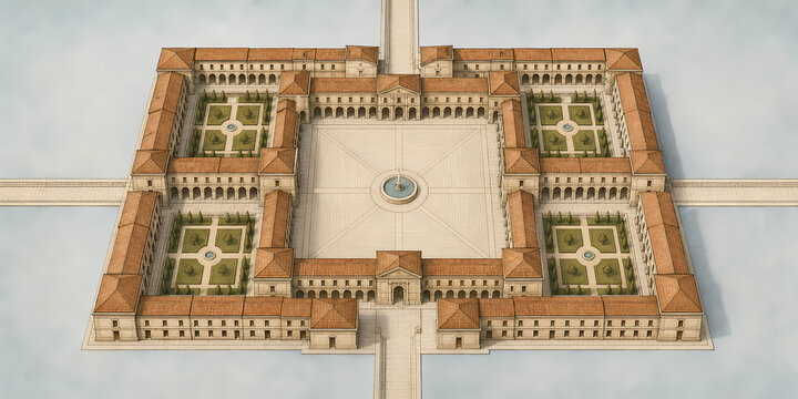 Renaissance civic block axonometric illustration