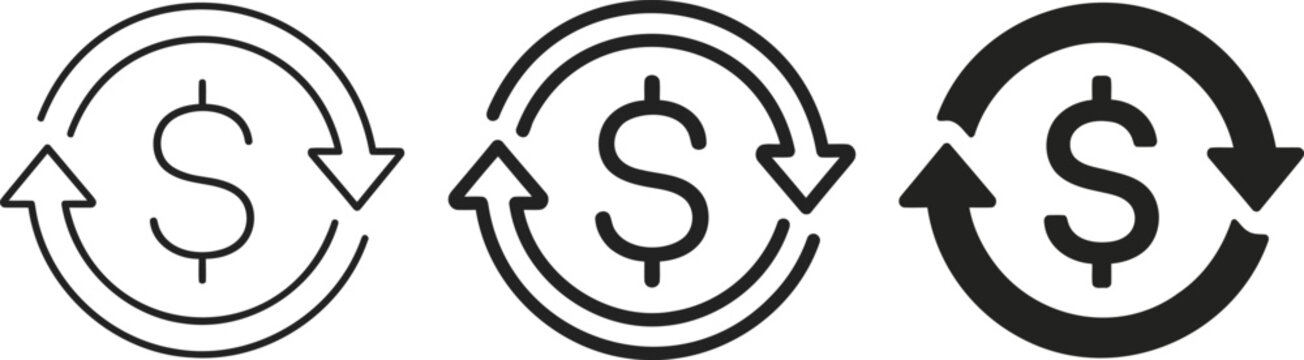 Minimalist line art icons of dollar signs in circles