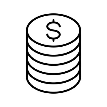 Stack of five coins with dollar sign
