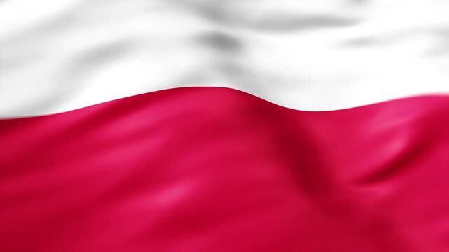 Realistic Poland flag waving in the wind with detailed fabric folds and national background