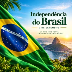 Obraz premium Brazil independence day flag with christ statue background
