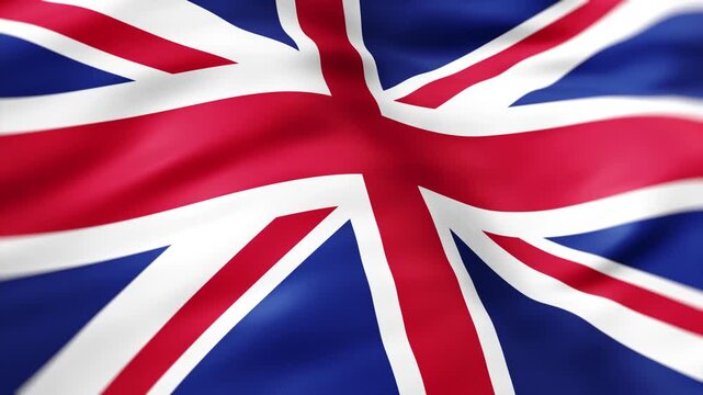 Realistic United Kingdom flag waving in the wind with detailed fabric folds and national background