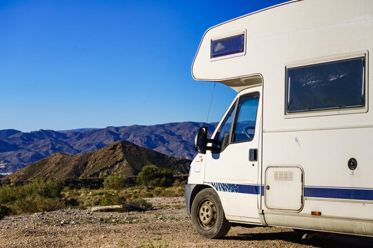 Rv camper in Sierra Alhamilla mountains, Spain.