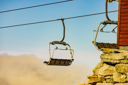 Chair lift in mountain, Serra da Estrela, Portugal