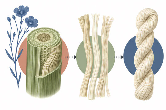 Flax bast fiber to linen yarn illustration