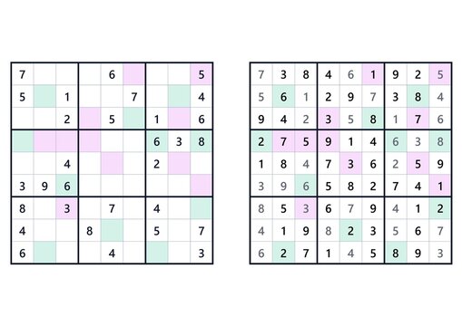 Sudoku puzzle grids in different stages of completion  