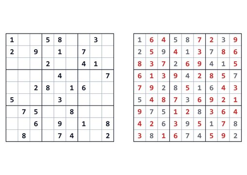 Sudoku puzzle grid with solved and unsolved sections  