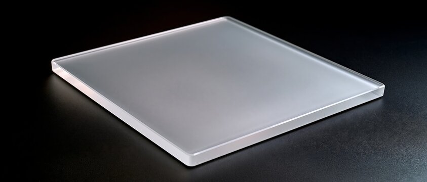 Minimalist square glass plate on dark background studio product photo