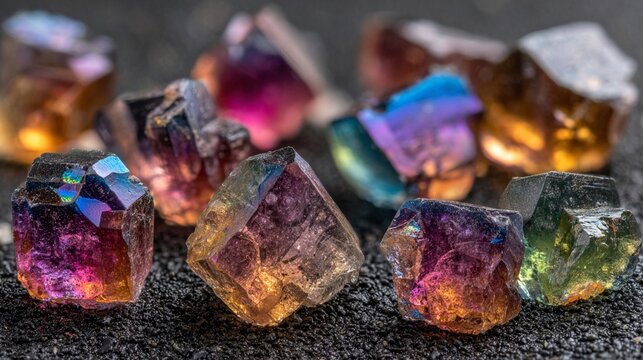 Iridescent Crystal Formations Displaying Vibrant Hues in Macro View