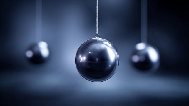 Polished chrome spheres of a pendulum demonstrating the physics of motion and gravity