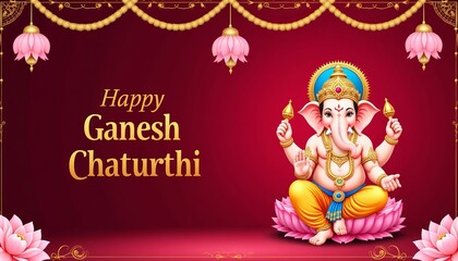 Naklejka premium Ganesha Festival , of Lord Ganpati background for Ganesh Chaturthi festival of India