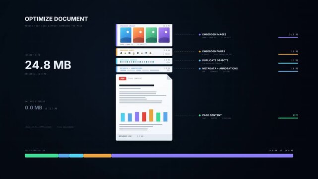 Optimize document interface shrinks file size as embedded images and metadata are removed