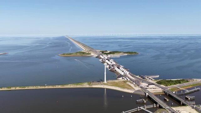 Aerial view of afsluitdijk dam in the netherlands