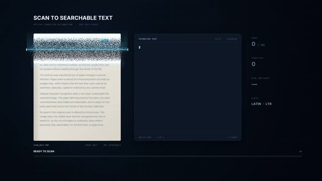 Scan turns an aged archive page into clean searchable digital text with accuracy readout
