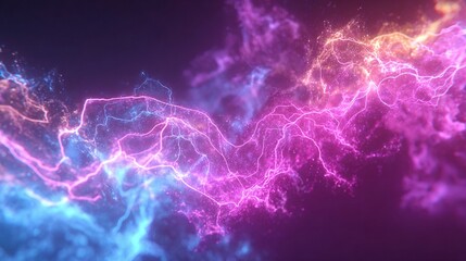 Naklejka premium Vibrant electric energy fields shimmering and coalescing into abstract fractal patterns