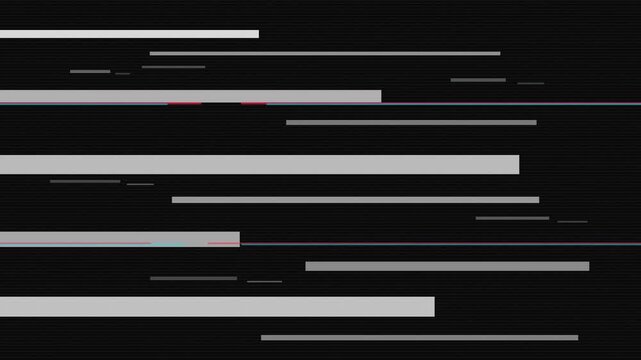 Abstract digital glitch background with horizontal lines and noise texture, futuristic data corruption effect, distorted screen signal pattern in grey and black tones