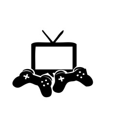 Gaming controllers connected to retro television for classic video game setup © Hasan