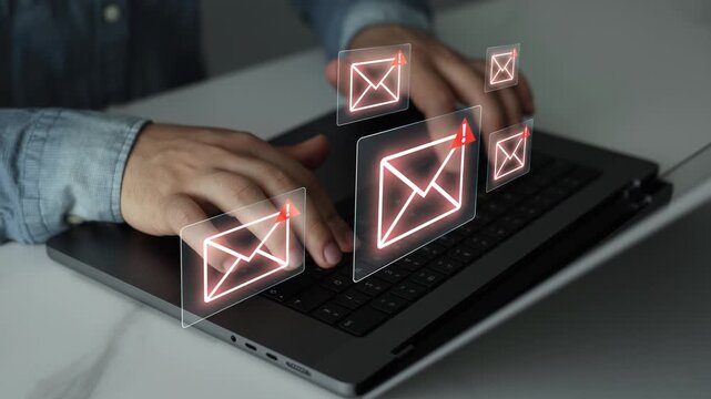Suspicious email scam concept highlighting phishing threats, hacked accounts, credential theft risks and cybersecurity protection for digital communication.	
