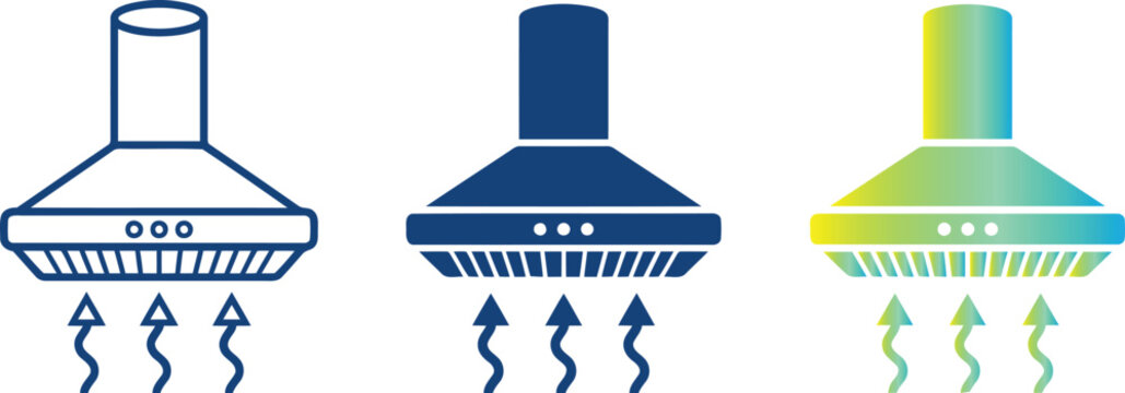 Kitchen extractor hood icons in three styles.