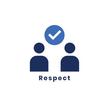 Respect Business Concept Vector Icon with Two People Silhouettes and Checkmark Symbol Isolated on White Background