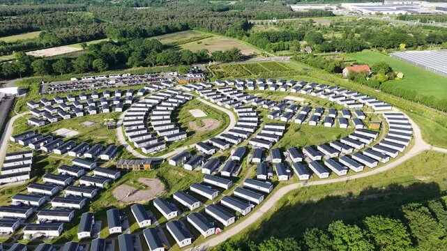 Aerial view of a holiday park with mobile homes