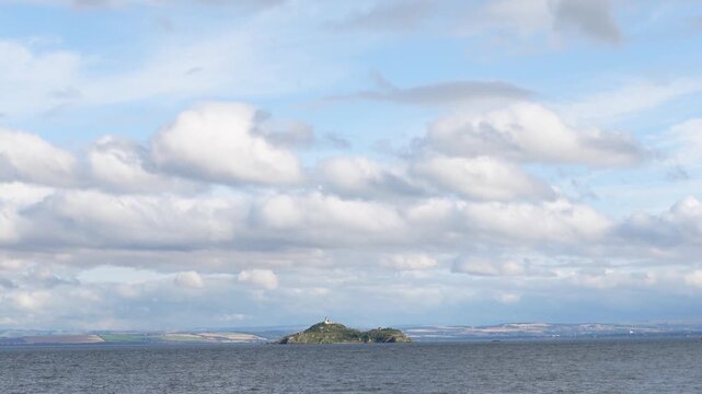 Distant view of Inchkeith Island in the Firth of Forth