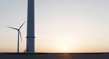 Fototapeta premium Single wind turbine generating clean energy against a pastel sunset sky
